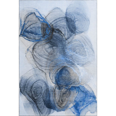 5' X 8' Navy Blue And Ivory Abstract Washable Area Rug With UV Protection
