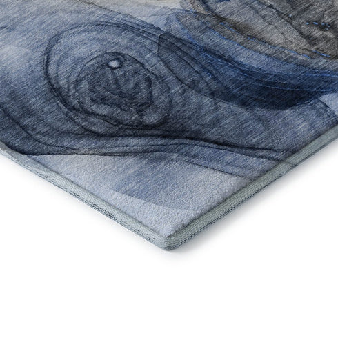 5' X 8' Navy Blue And Ivory Abstract Washable Area Rug With UV Protection