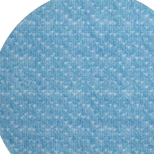 9' X 12' Blue And Ivory Geometric Washable Area Rug With UV Protection