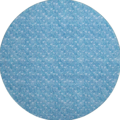 9' X 12' Blue And Ivory Geometric Washable Area Rug With UV Protection