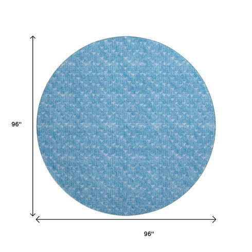 9' X 12' Blue And Ivory Geometric Washable Area Rug With UV Protection