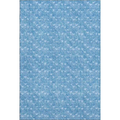9' X 12' Blue And Ivory Geometric Washable Area Rug With UV Protection