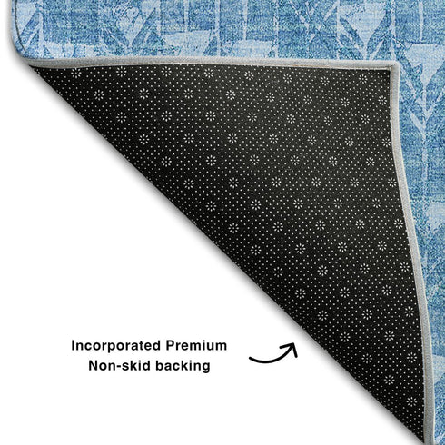 9' X 12' Blue And Ivory Geometric Washable Area Rug With UV Protection