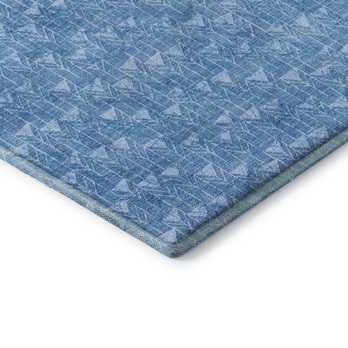 9' X 12' Blue And Ivory Geometric Washable Area Rug With UV Protection