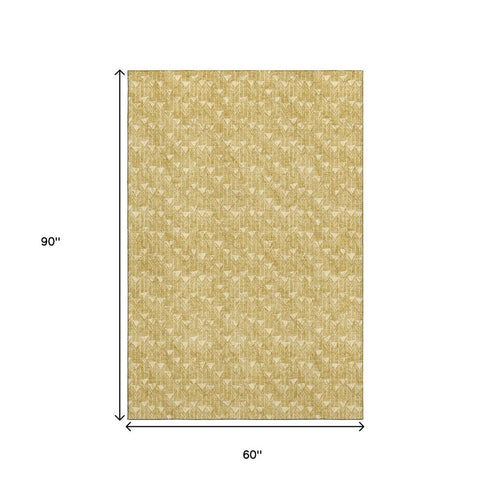 9' X 12' Gold And Ivory Geometric Washable Area Rug With UV Protection