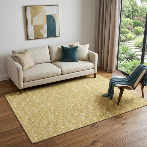 9' X 12' Gold And Ivory Geometric Washable Area Rug With UV Protection