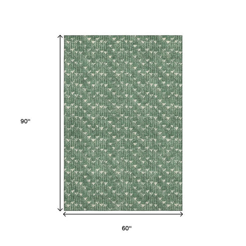 9' X 12' Green And Ivory Geometric Washable Area Rug With UV Protection