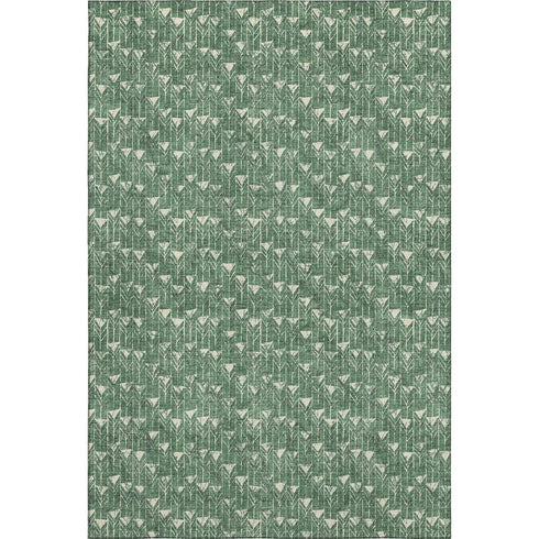 9' X 12' Green And Ivory Geometric Washable Area Rug With UV Protection