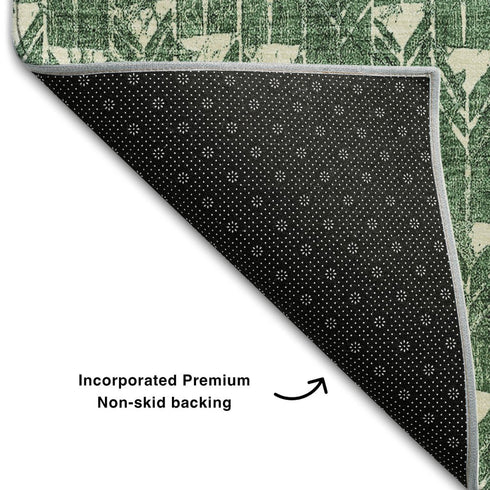 9' X 12' Green And Ivory Geometric Washable Area Rug With UV Protection