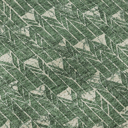 9' X 12' Green And Ivory Geometric Washable Area Rug With UV Protection