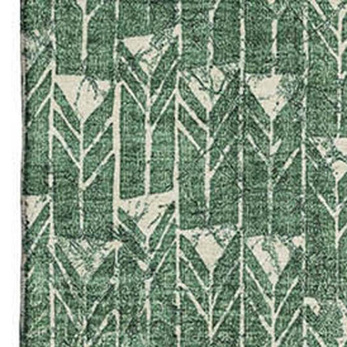9' X 12' Green And Ivory Geometric Washable Area Rug With UV Protection