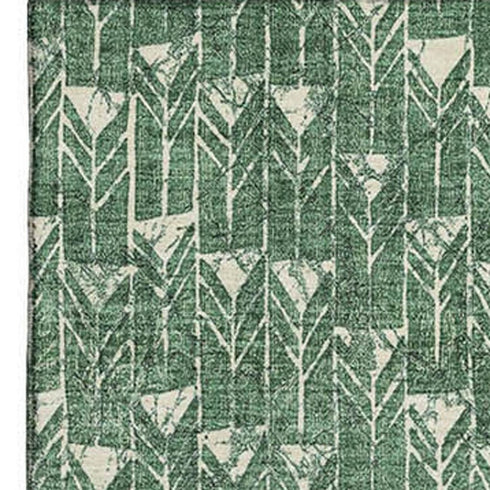 9' X 12' Green And Ivory Geometric Washable Area Rug With UV Protection