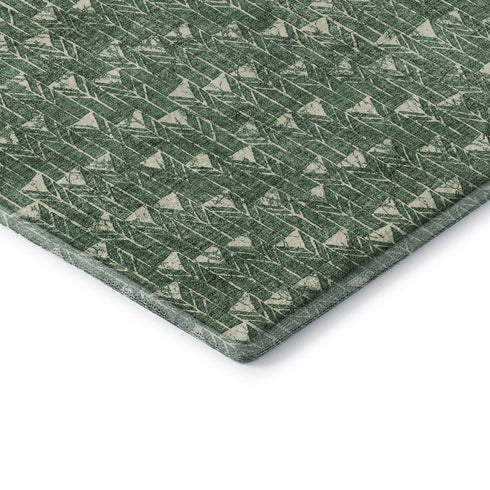 9' X 12' Green And Ivory Geometric Washable Area Rug With UV Protection