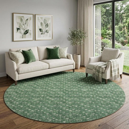 9' X 12' Green And Ivory Geometric Washable Area Rug With UV Protection