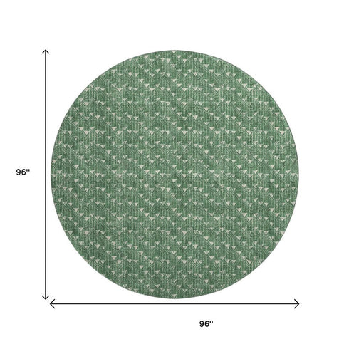 9' X 12' Green And Ivory Geometric Washable Area Rug With UV Protection