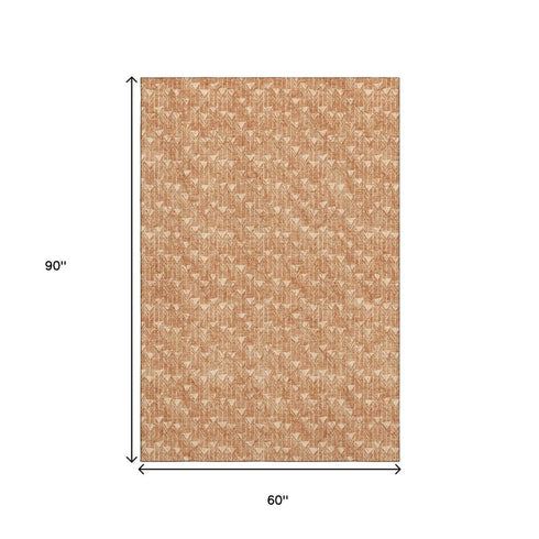 9' X 12' Salmon And Ivory Geometric Washable Area Rug With UV Protection