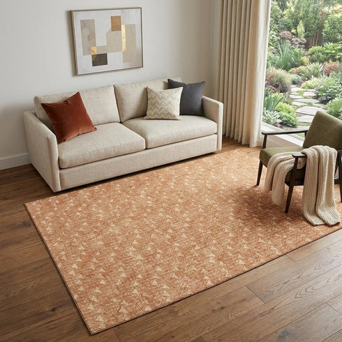 9' X 12' Salmon And Ivory Geometric Washable Area Rug With UV Protection