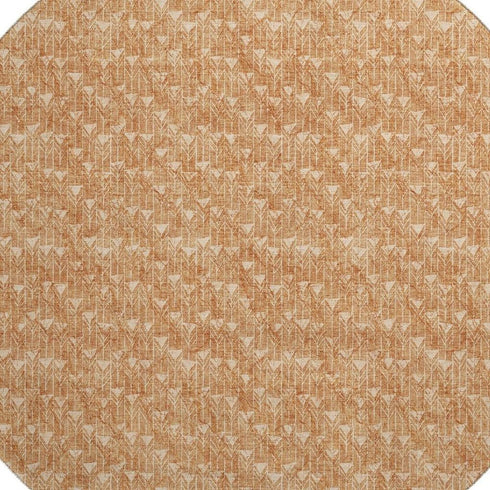 9' X 12' Salmon And Ivory Geometric Washable Area Rug With UV Protection