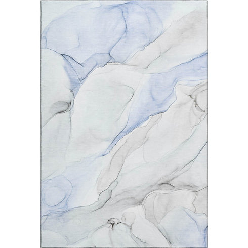 5' X 8' Blue And Ivory Abstract Washable Area Rug With UV Protection