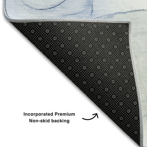 5' X 8' Blue And Ivory Abstract Washable Area Rug With UV Protection