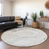 8' Gray And Ivory Abstract Washable Round Rug With UV Protection