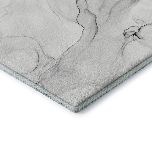 8' Gray And Ivory Abstract Washable Round Rug With UV Protection