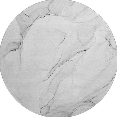 8' Gray And Ivory Abstract Washable Round Rug With UV Protection