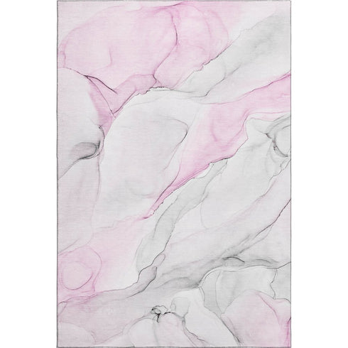 5' X 8' Pink And Ivory Abstract Washable Area Rug With UV Protection