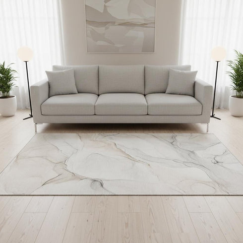 5' X 8' Ivory And Beige Abstract Washable Area Rug With UV Protection