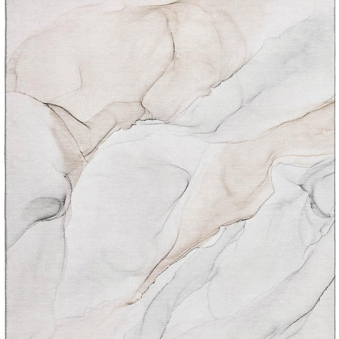 5' X 8' Ivory And Beige Abstract Washable Area Rug With UV Protection