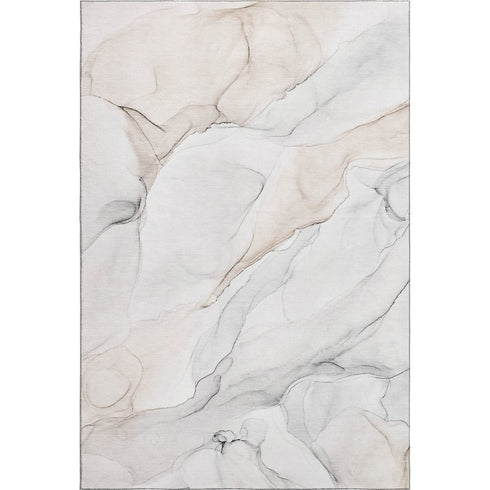 5' X 8' Ivory And Beige Abstract Washable Area Rug With UV Protection
