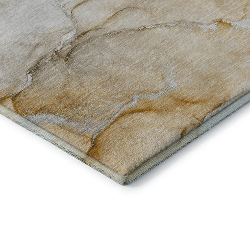 8' X 10' Brown And Ivory Abstract Washable Area Rug With UV Protection