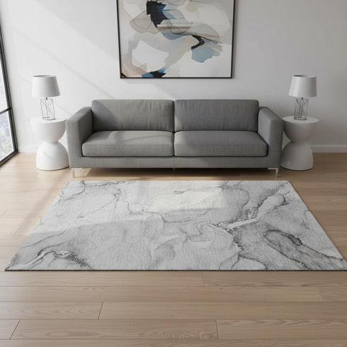 5' X 8' Gray And Ivory Abstract Washable Area Rug With UV Protection