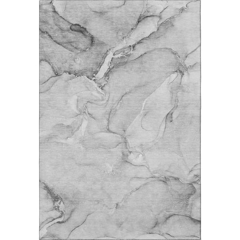 5' X 8' Gray And Ivory Abstract Washable Area Rug With UV Protection