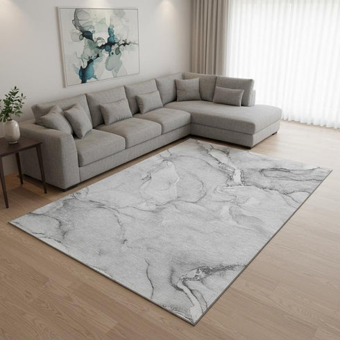 8' X 10' Gray And Ivory Abstract Washable Area Rug With UV Protection