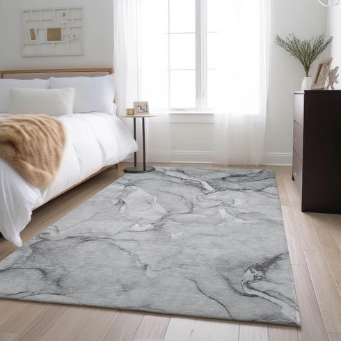 8' X 10' Gray And Ivory Abstract Washable Area Rug With UV Protection
