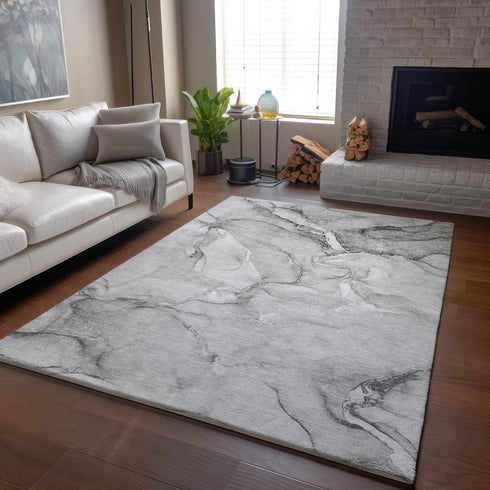 8' X 10' Gray And Ivory Abstract Washable Area Rug With UV Protection