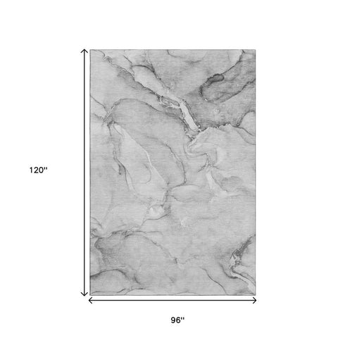 8' X 10' Gray And Ivory Abstract Washable Area Rug With UV Protection