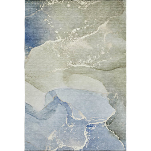 8' X 10' Blue Gray And Ivory Abstract Washable Area Rug With UV Protection