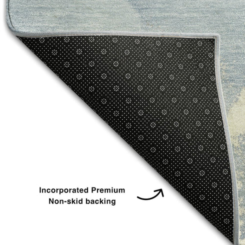 8' X 10' Blue Gray And Ivory Abstract Washable Area Rug With UV Protection