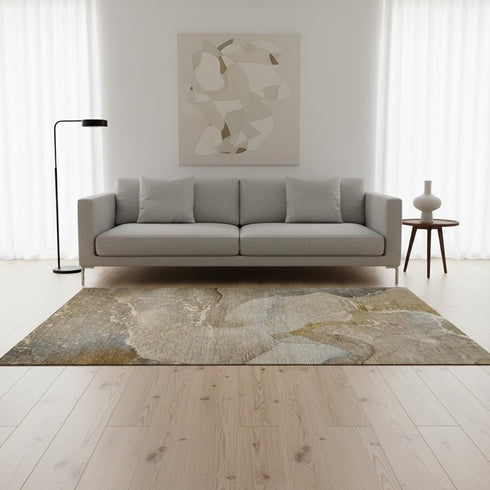 5' X 8' Brown Gray And Ivory Abstract Washable Area Rug With UV Protection