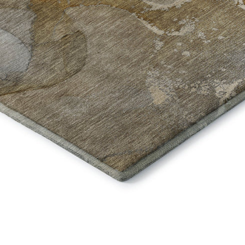 5' X 8' Brown Gray And Ivory Abstract Washable Area Rug With UV Protection