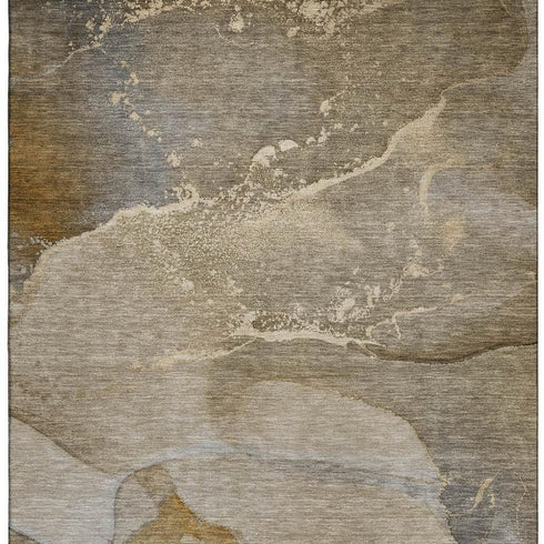 8' X 10' Brown Gray And Ivory Abstract Washable Area Rug With UV Protection