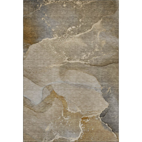 8' X 10' Brown Gray And Ivory Abstract Washable Area Rug With UV Protection