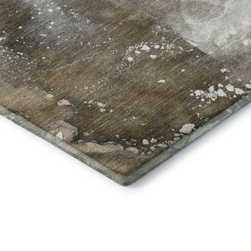5' X 8' Brown Ivory And Gray Abstract Washable Area Rug With UV Protection