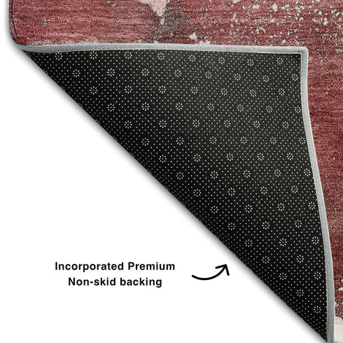 5' X 8' Merlot And Ivory Abstract Washable Area Rug With UV Protection