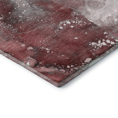 5' X 8' Merlot And Ivory Abstract Washable Area Rug With UV Protection