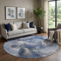 8' Navy Blue And Ivory Abstract Washable Round Rug With UV Protection