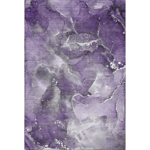 5' X 8' Purple And Ivory Abstract Washable Area Rug With UV Protection