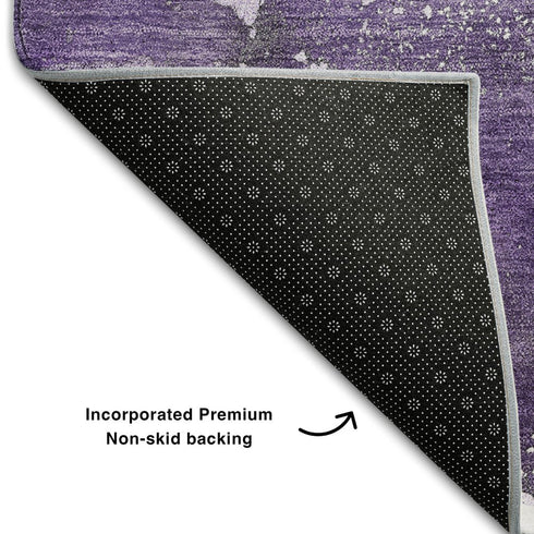 5' X 8' Purple And Ivory Abstract Washable Area Rug With UV Protection